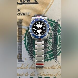 Stainless Steel Diver Watch with Blue Bezel